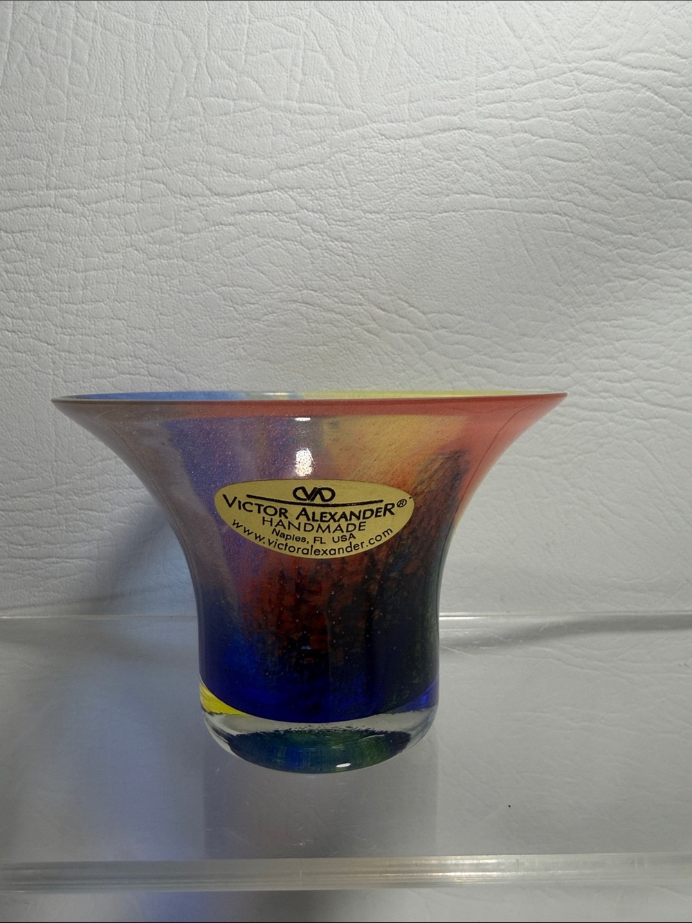VTG Victor Alexander Handmade Glass Cobalt Blue Abstract Candle Holder 3” Tall